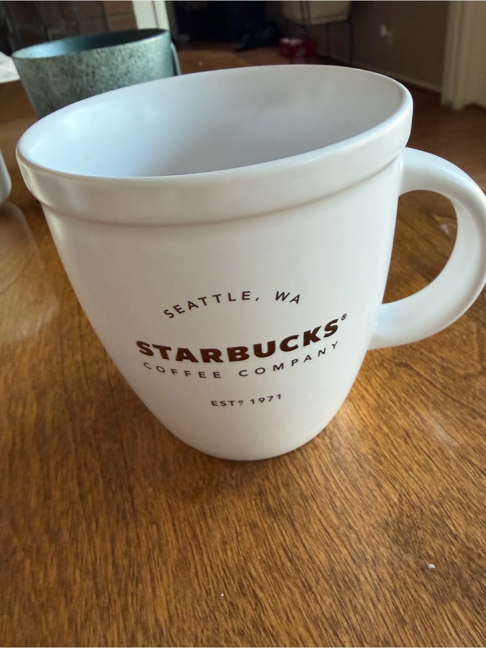 Starbucks White Ceramic Mug with Bronze Logo